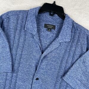 Banana Republic Pintuck Shirt Mens Medium Blue Linen Blend Camp Collar Button Up